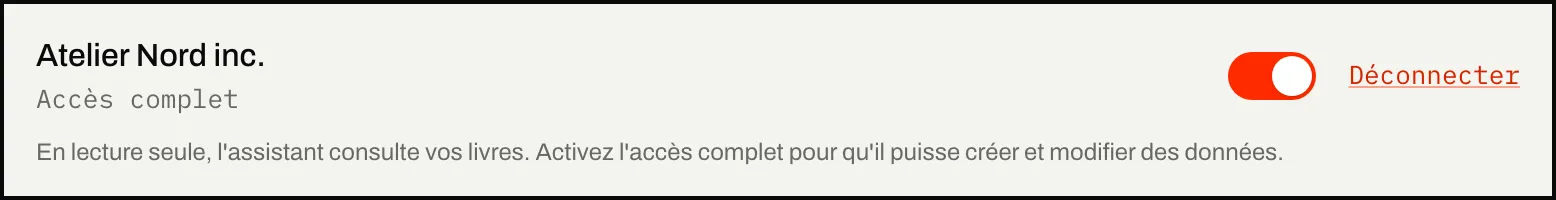 La carte d'une entreprise avec son niveau d'accès et l'interrupteur d'accès complet