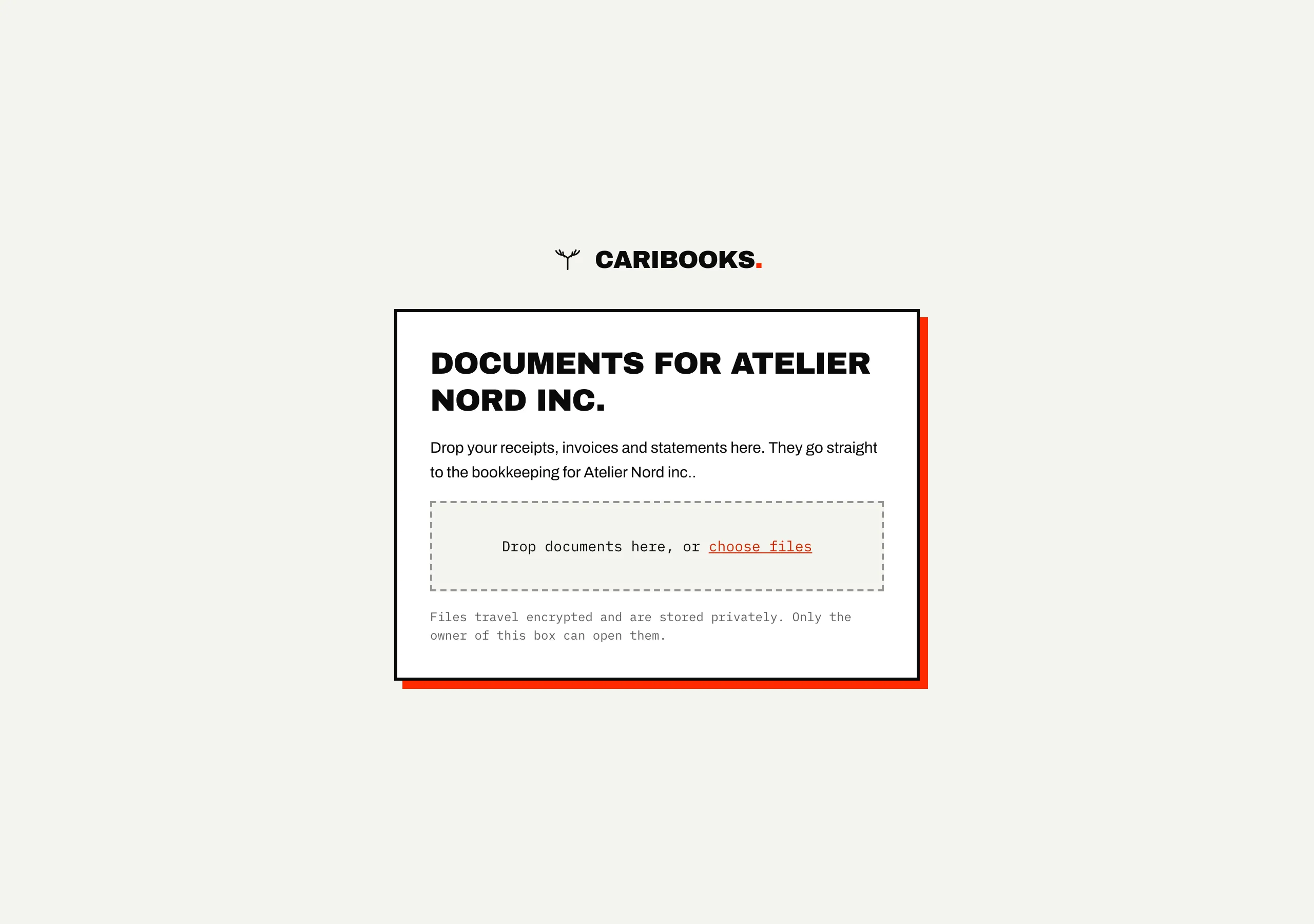 A client's drop page: documents for Atelier Nord inc., with a drop zone and no sign-in
