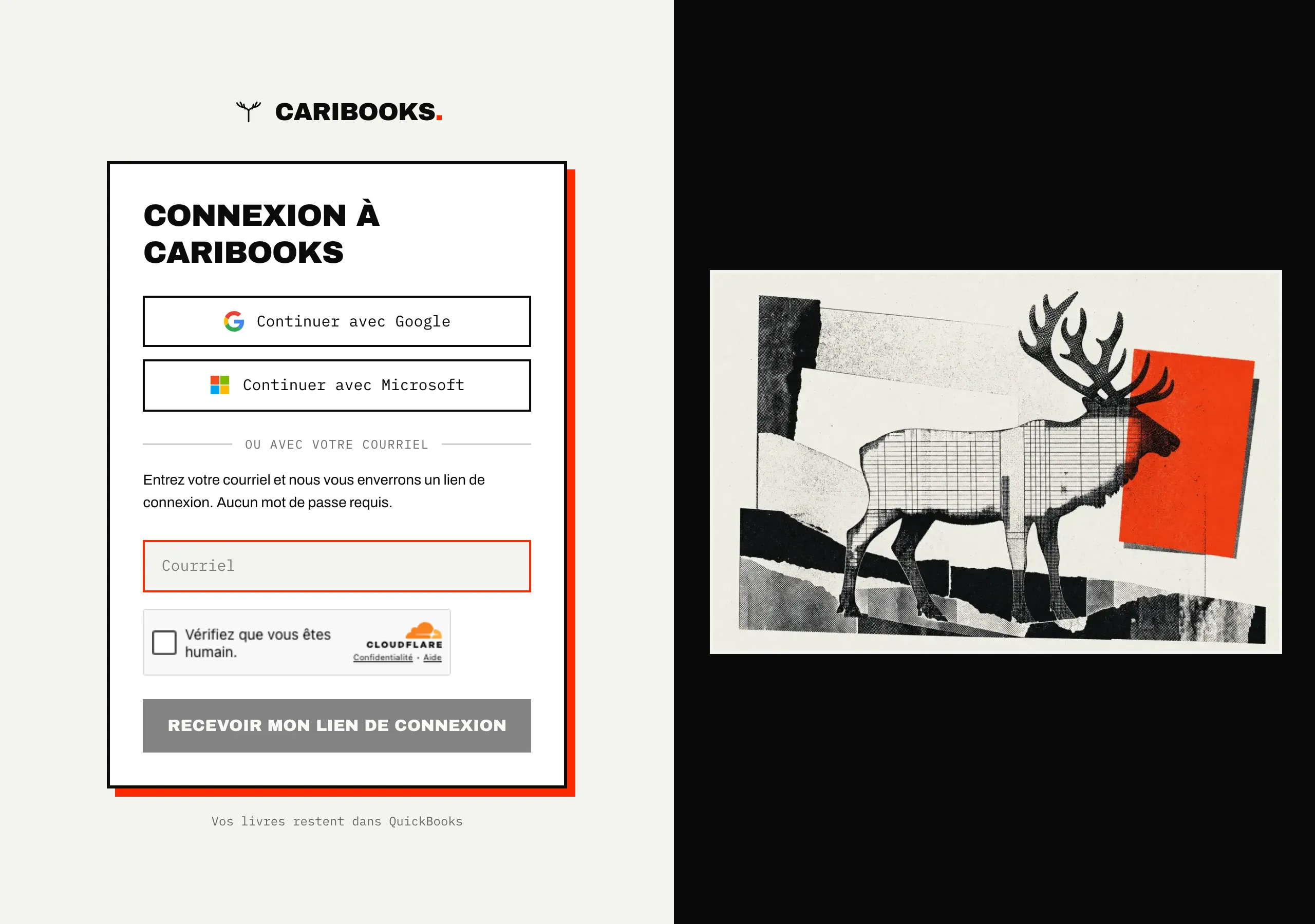 La page de connexion : Google, Microsoft ou un lien par courriel